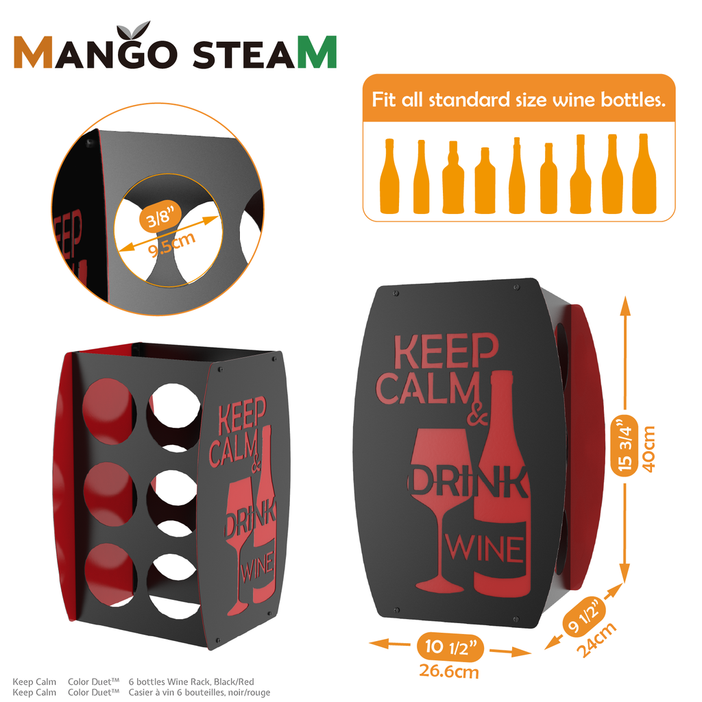 Mango Steam Keep Calm Two-Tone Wine Rack, Black & Red