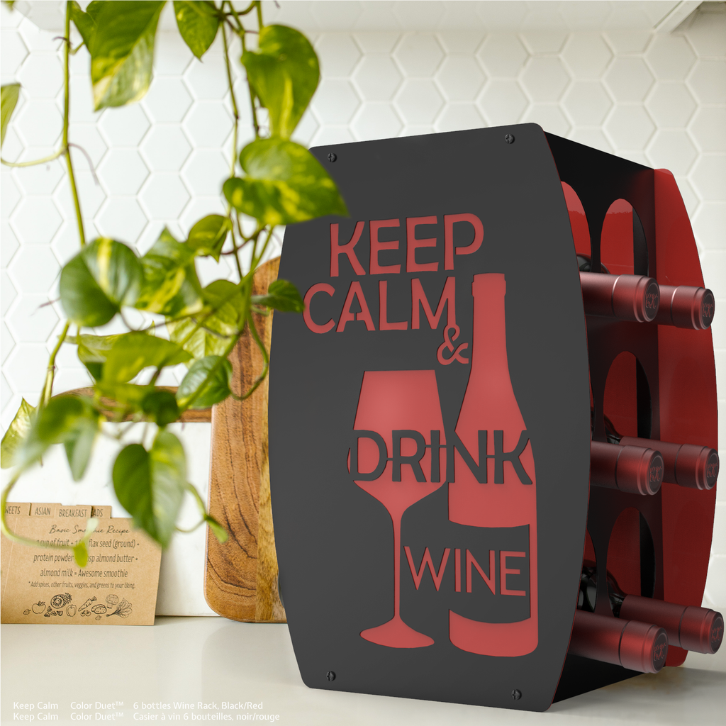 Mango Steam Keep Calm Two-Tone Wine Rack, Black & Red