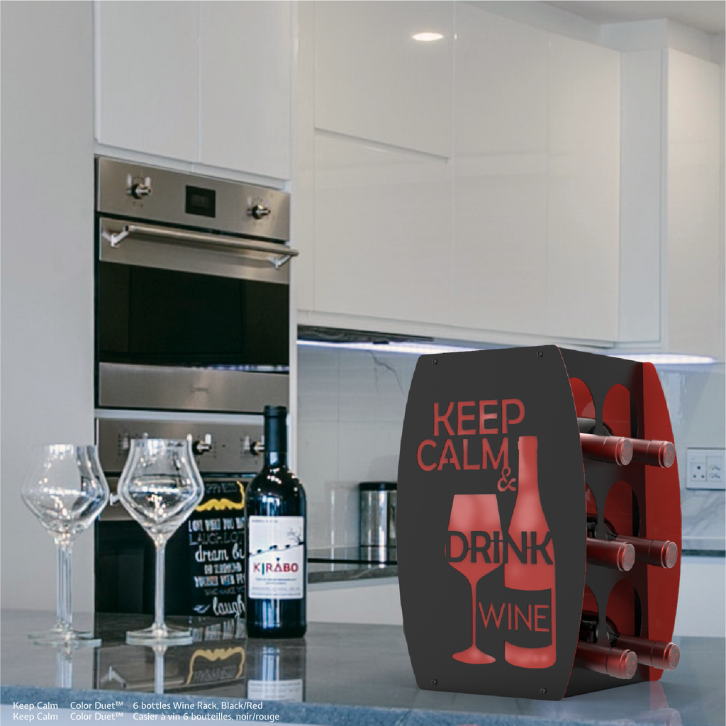 Mango Steam Keep Calm Two-Tone Wine Rack, Black & Red