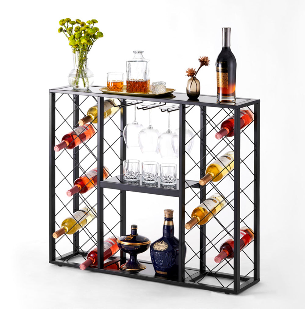 Mango Steam 34 Bottle Wine Rack Console with Glass Table Top