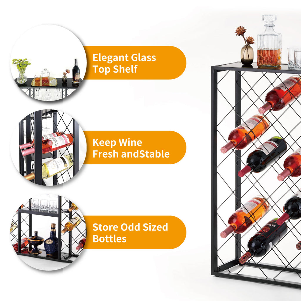 Mango Steam 34 Bottle Wine Rack Console with Glass Table Top