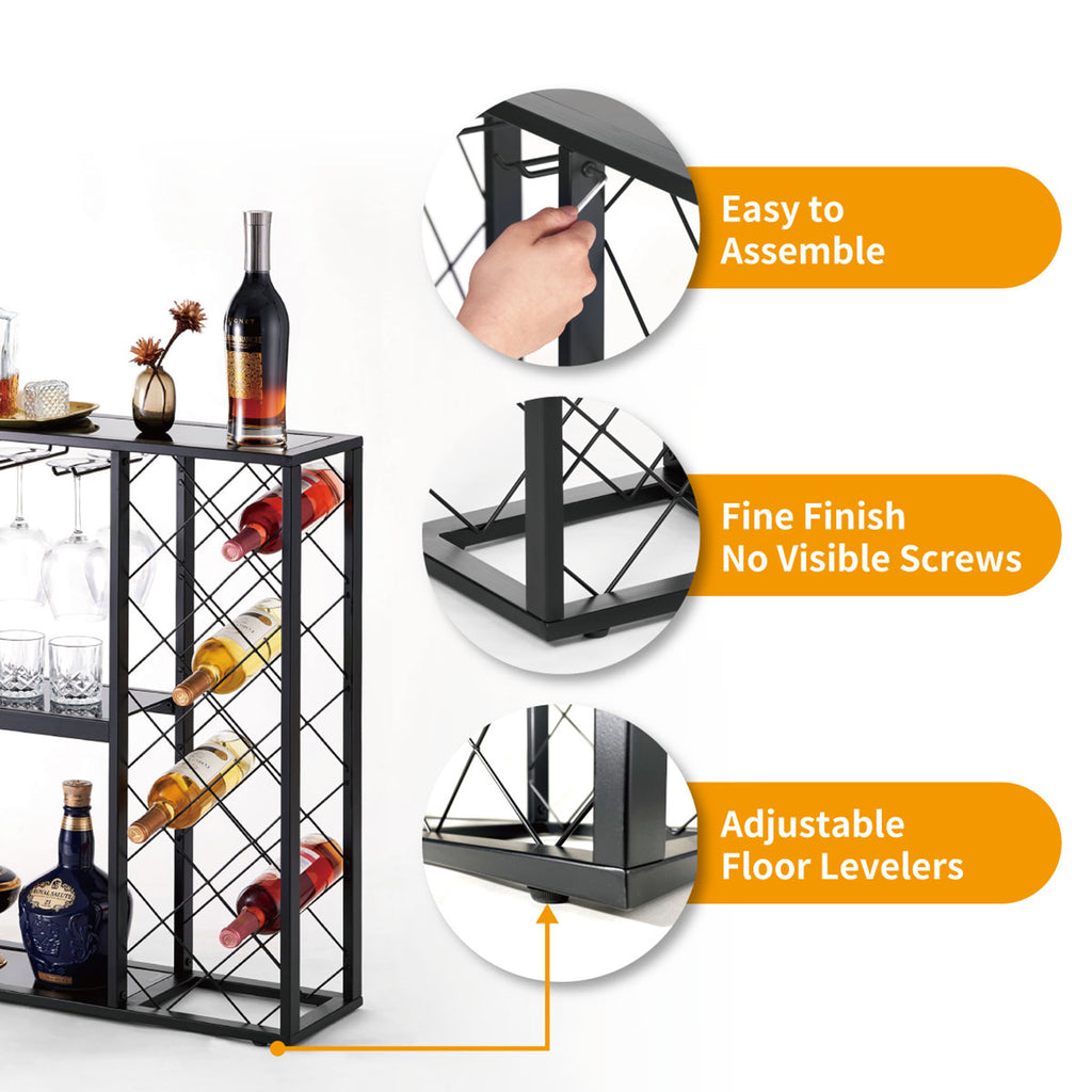 Mango Steam 34 Bottle Wine Rack Console with Glass Table Top