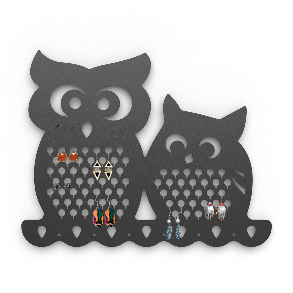 Mango Steam Slim Profile Wall-Mounted Jewelry & Earring Organizer (Owl, Black)