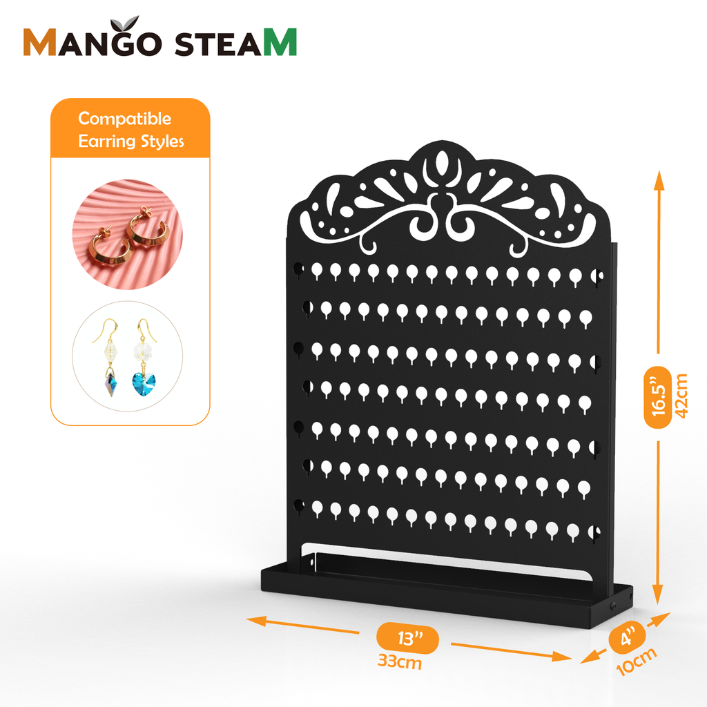 Mango Steam Slim Profile Wall-Mounted Jewelry & Earring Organizer (Peacock, Black)