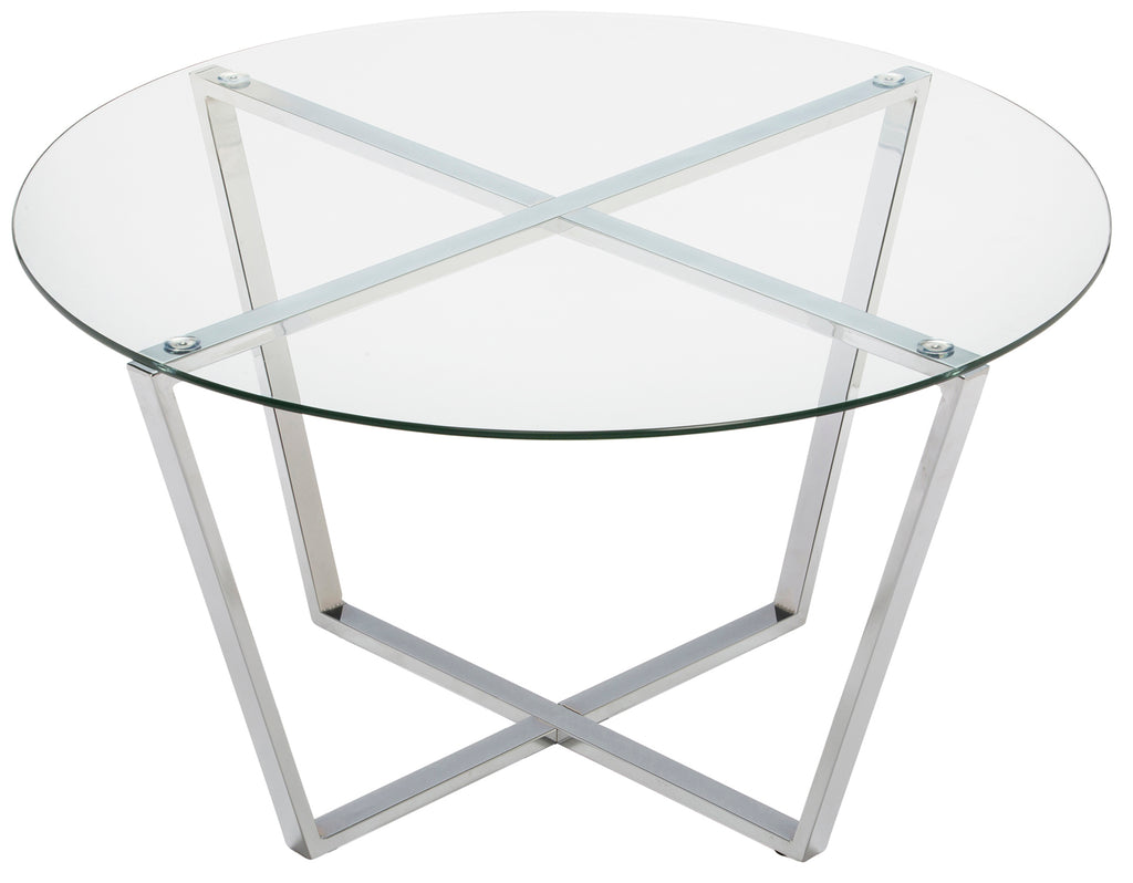 Mango Steam Round Metro Glass Coffee Table, Chrome Base / Clear Top 