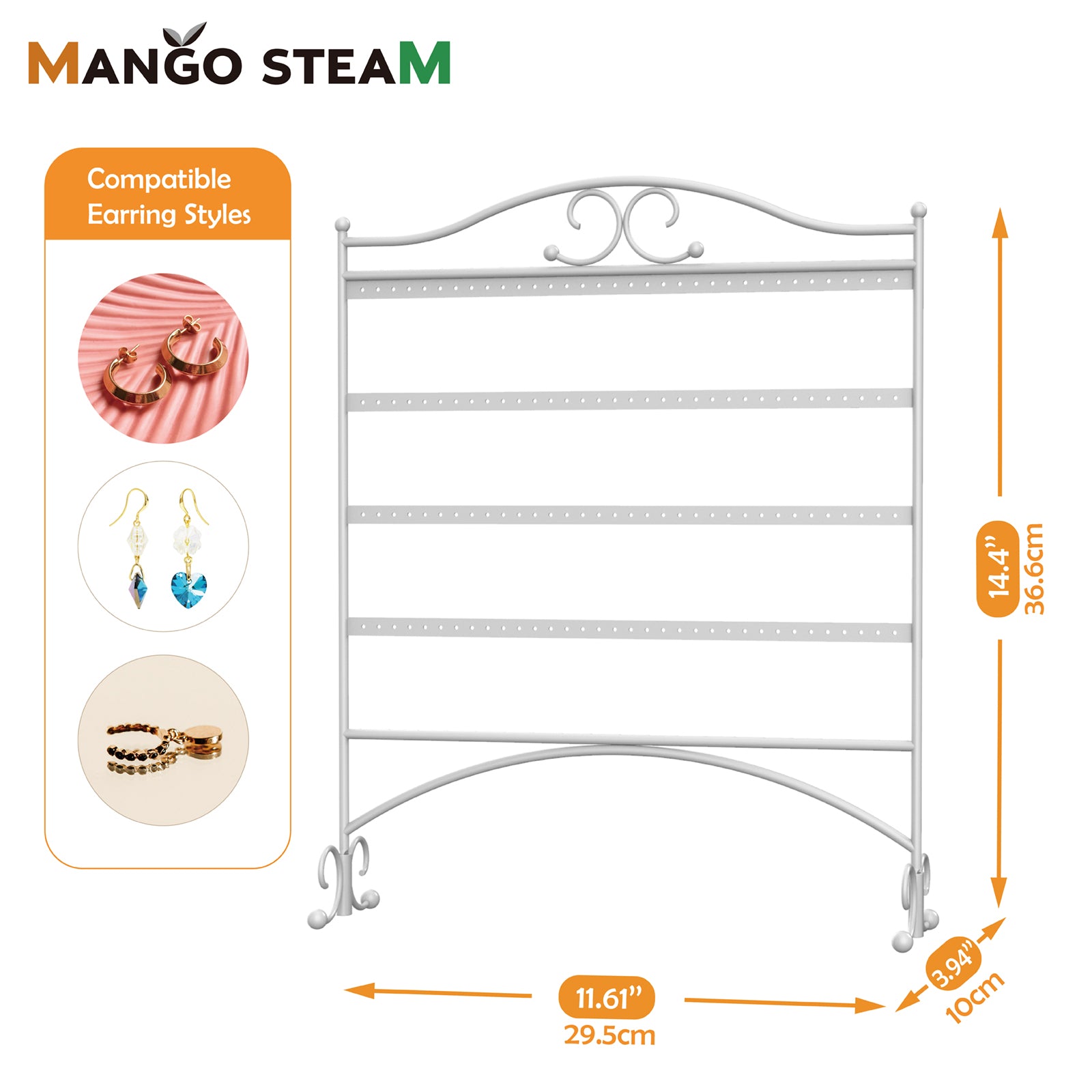 Mango Steam | Wall Mounted Closet Jewelry & Earring Organizer Silver