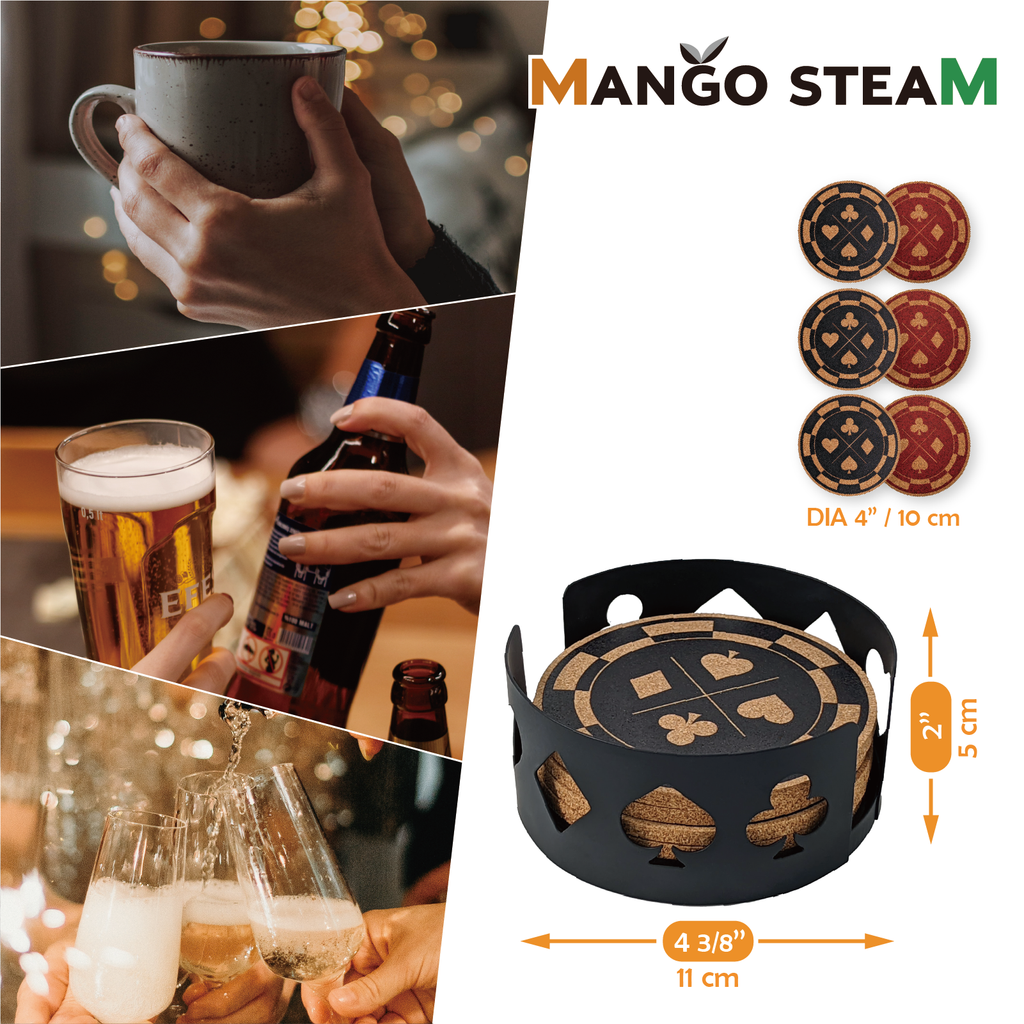 Mango Steam Set of Six Coasters & Coaster Holder