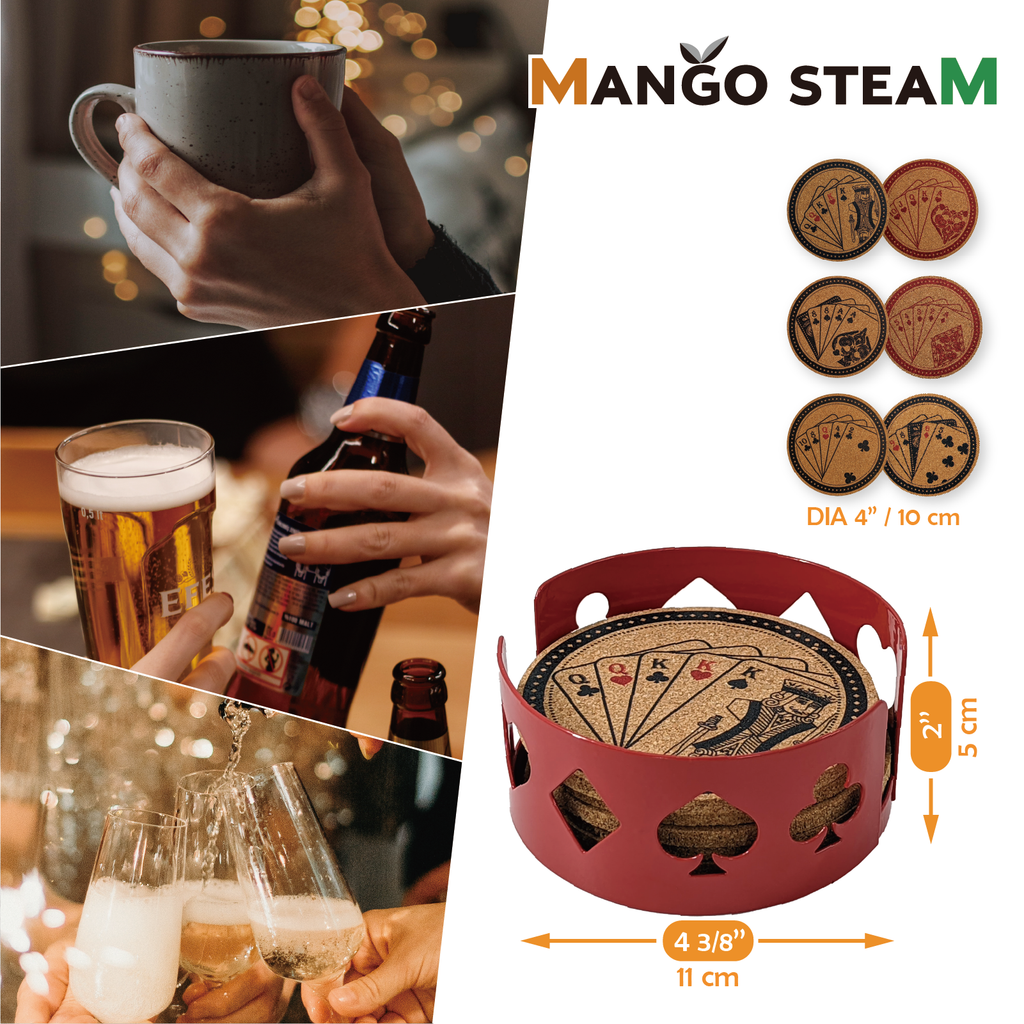 Mango Steam Set of Six Coasters & Coaster Holder