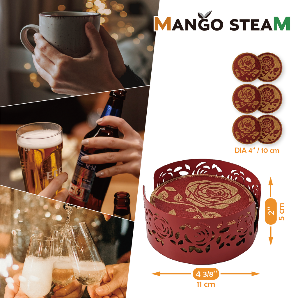 Mango Steam Set of Six Coasters & Coaster Holder