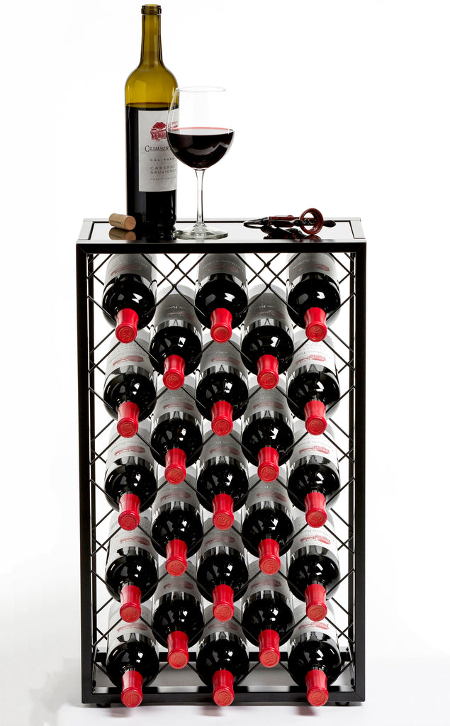 Mango Steam 23 Bottle Wine Rack with Glass Table Top, Black
