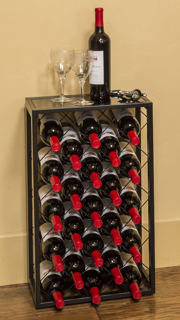 Mango Steam 23 Bottle Wine Rack with Glass Table Top, Pewter Lifestyle 