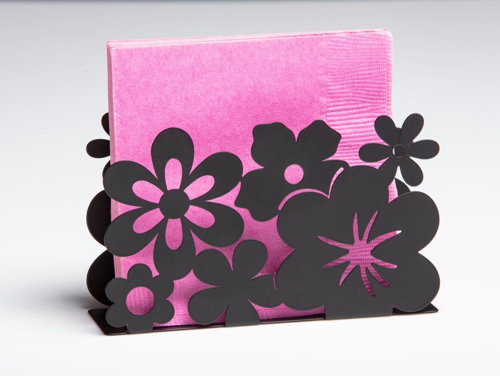 Mango Steam Tabletop Napkin/Tissue & Letter Holder For Home, Kitchen, Restaurants (Black, Flower) 