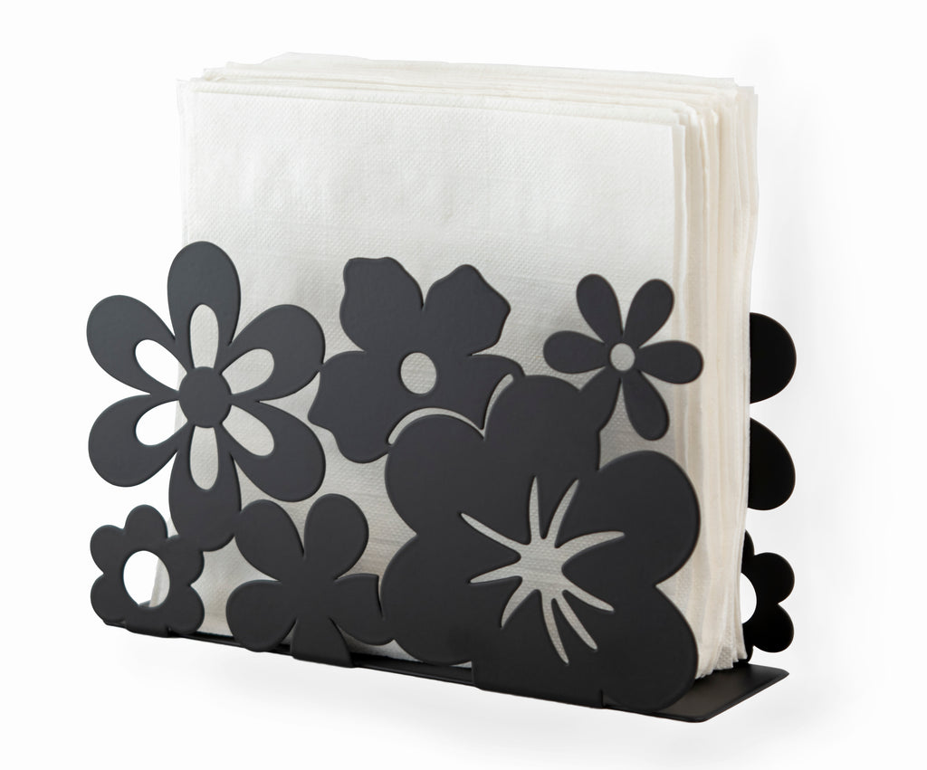 Mango Steam Tabletop Napkin/Tissue & Letter Holder For Home, Kitchen, Restaurants (Flower, Black)