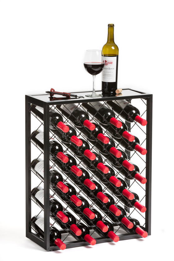 Mango Steam 32 Bottle Wine Rack with Glass Table Top