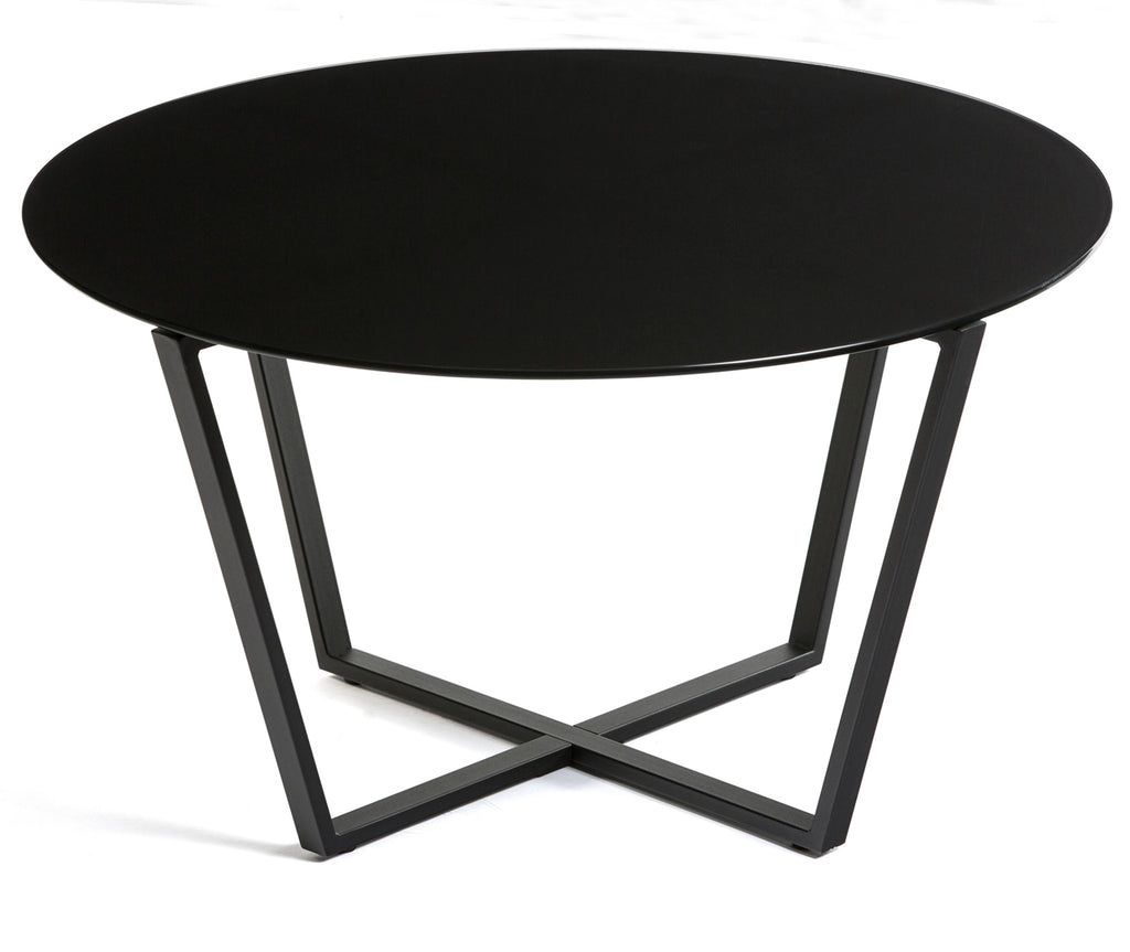 Mango Steam Round Metro Glass Coffee Table, Black Base / Black Top Glass