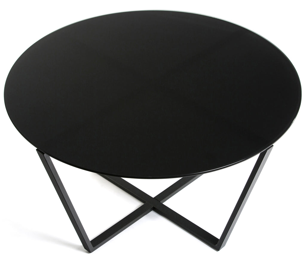 Mango Steam Round Metro Glass Coffee Table, Black Base / Black Top Glass