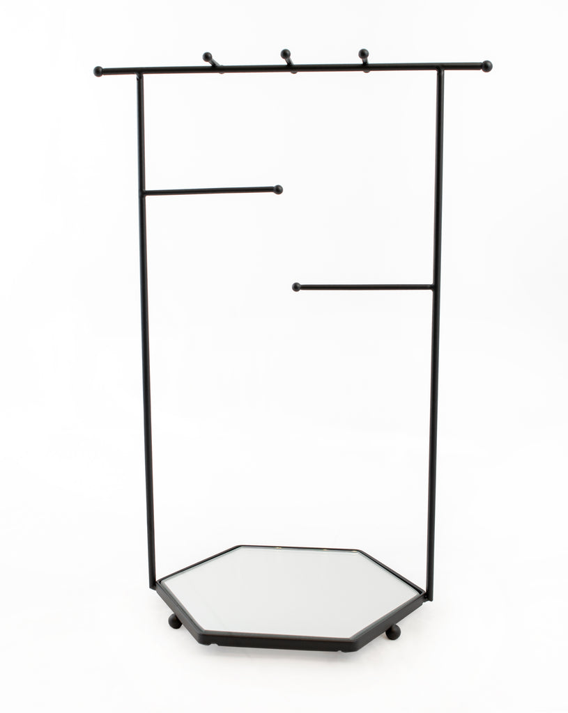 Mango Steam Tabletop Mirror Base Jewelry Tower / Display Stand for Bracelets, Necklaces, Hoop Earrings, Rings (Hexagon Black)