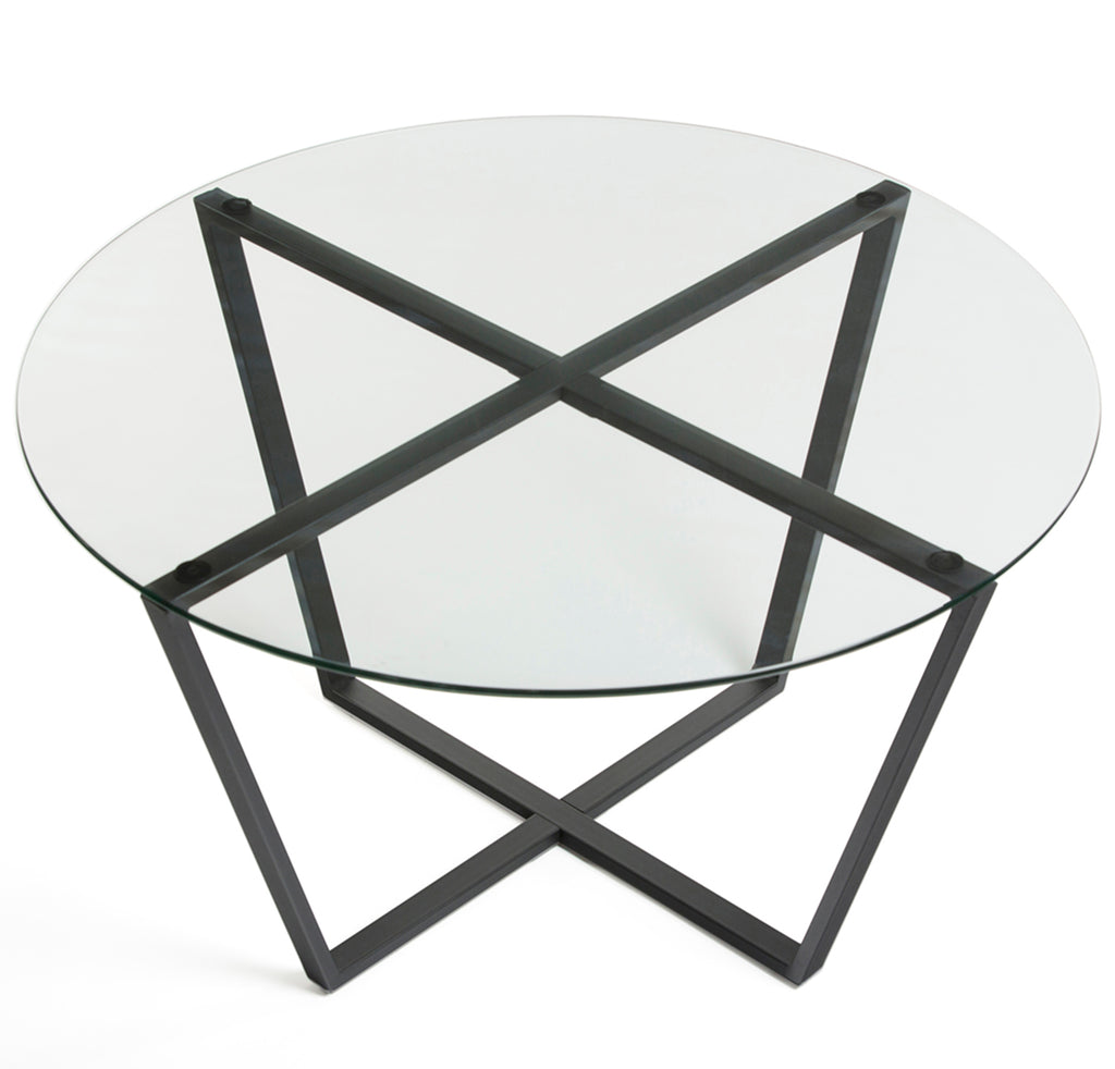 Mango Steam Round Metro Glass Coffee Table, Black Base / Clear Top Glass