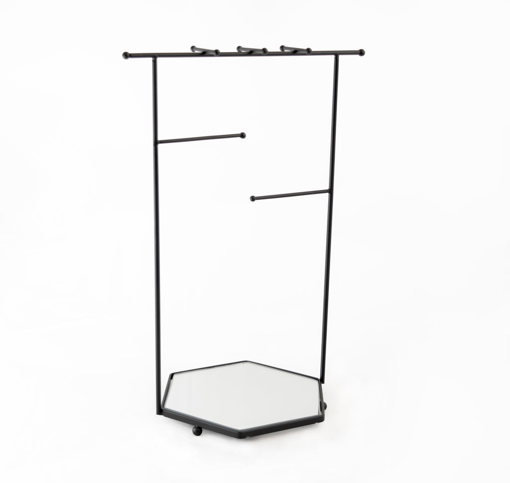 Mango Steam Tabletop Mirror Base Jewelry Tower / Display Stand for Bracelets, Necklaces, Hoop Earrings, Rings (Hexagon Black)