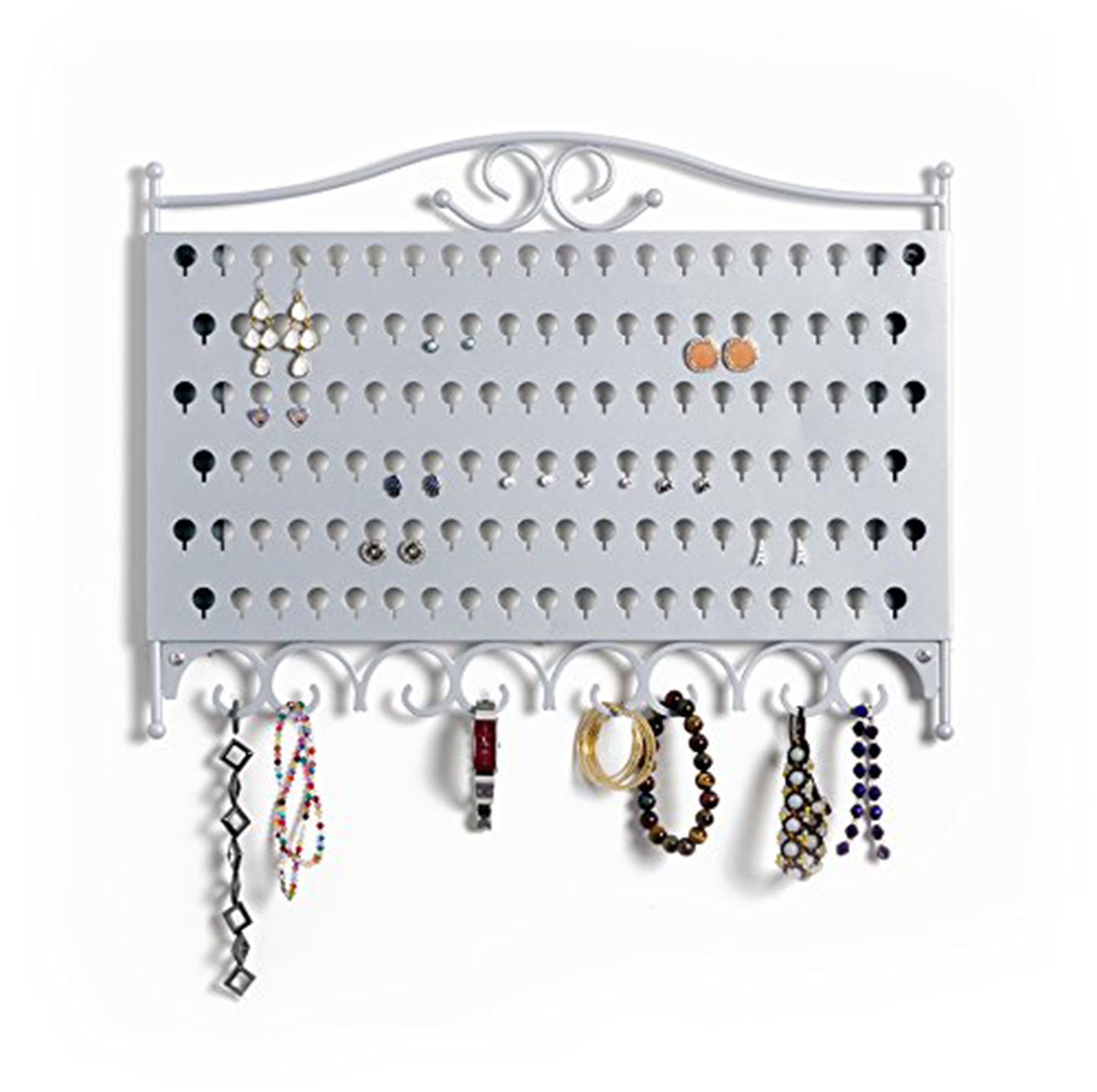 Mango Steam | Wall Mounted Closet Jewelry & Earring Organizer Silver