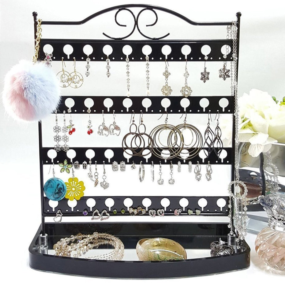 Mango Steam Tabletop Mirror Base Stud Earring Jewelry Organizer, Display Stand, Storage, Gift (Black, Metal)