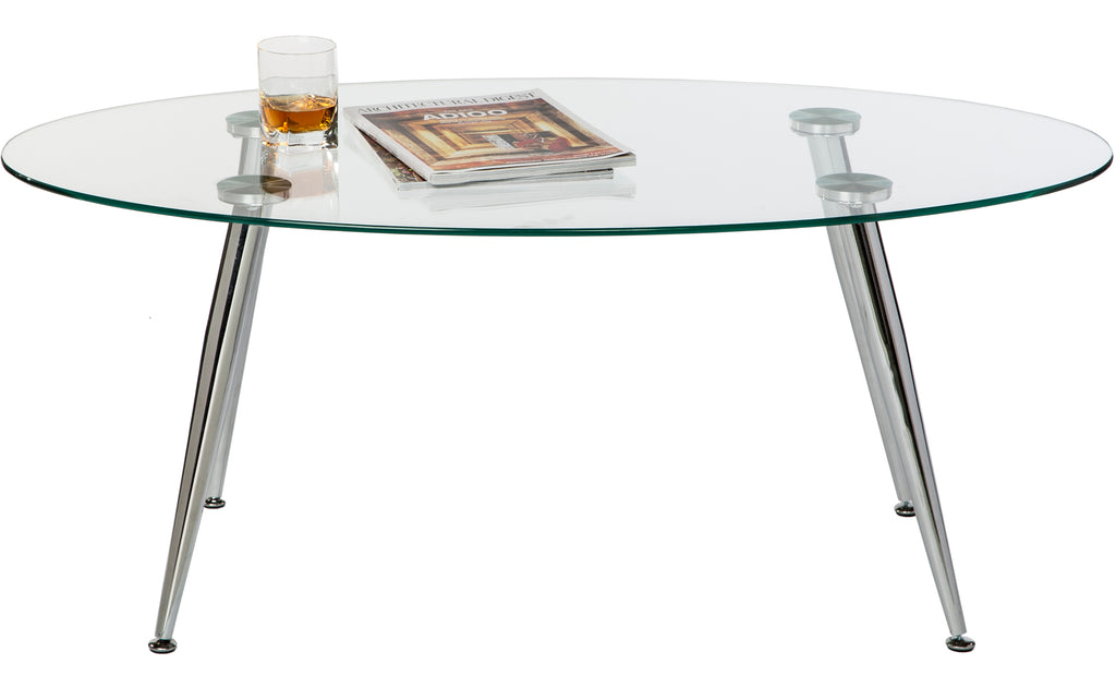 Pacifica Coffee Table Clear Tempered Glass Top and Chrome Tube Base.