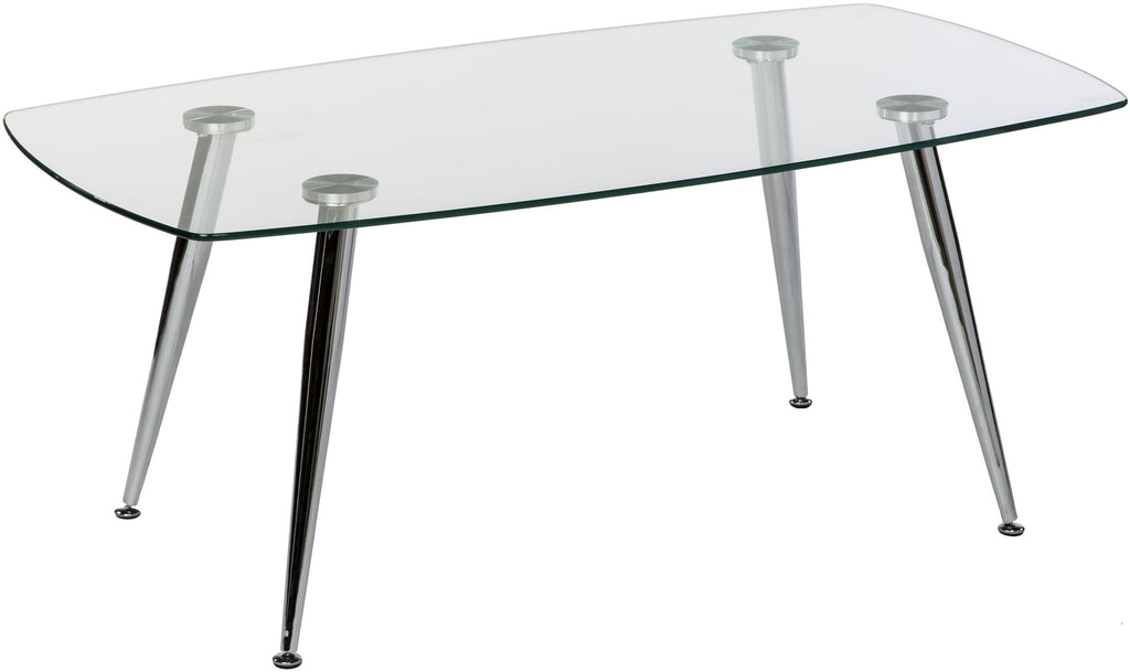 Pacifica Coffee Table Clear Tempered Glass Top and Chrome Tube Base.