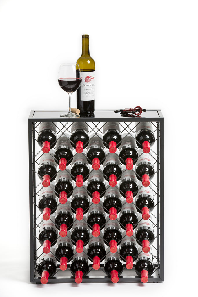 Mango Steam 32 Bottle Wine Rack with Glass Table Top