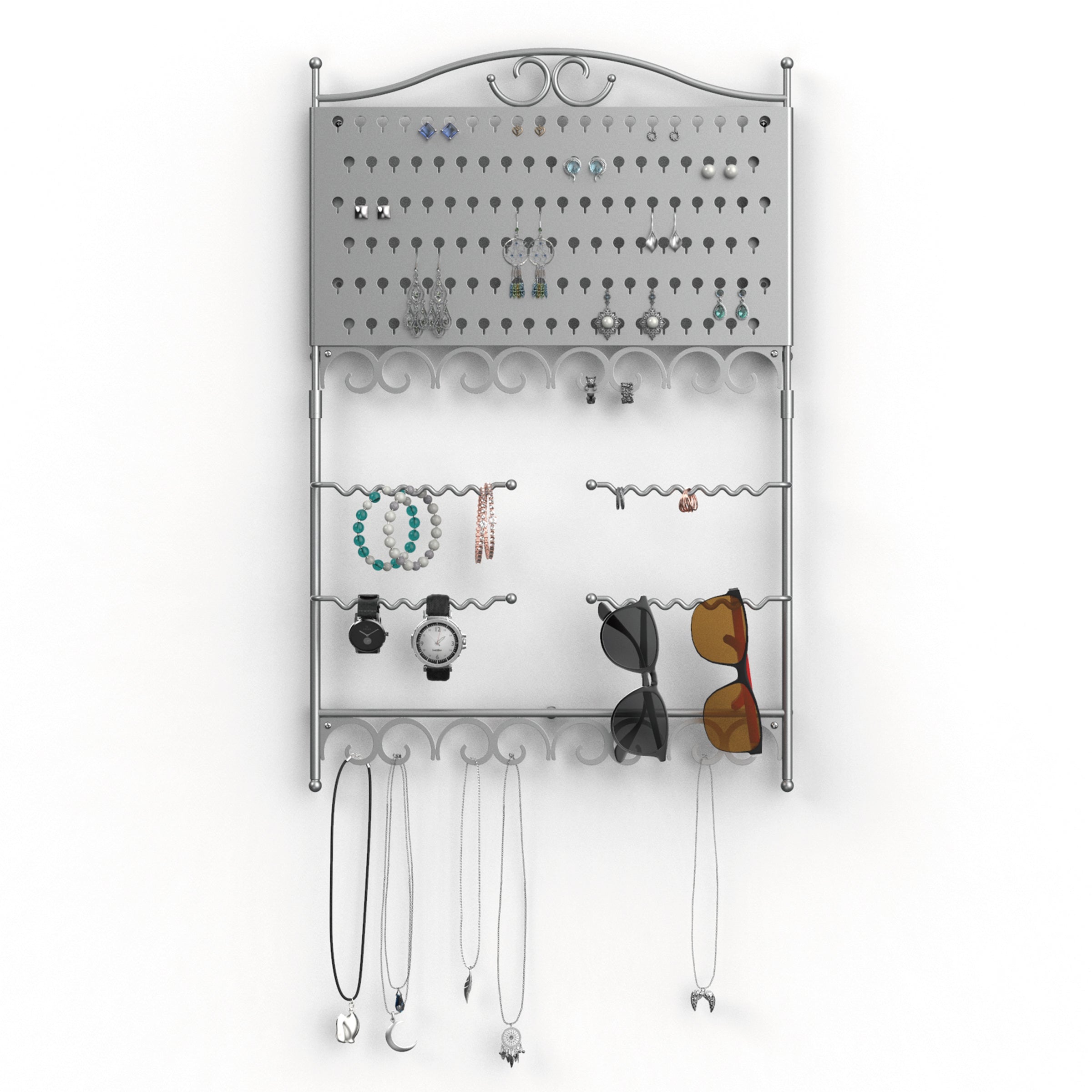 Mango Steam | Deluxe Wall Mounted Jewelry & Earring Organizer Silver