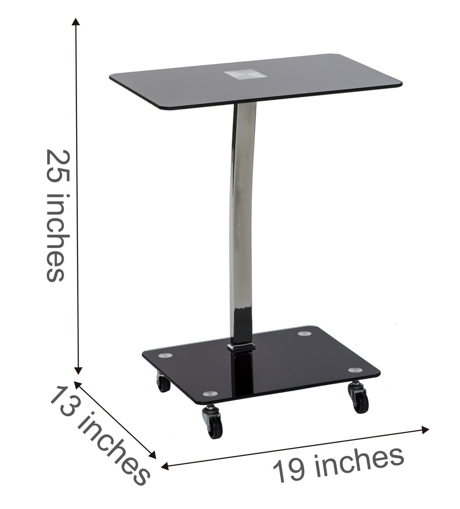 Mango Steam Alameda Portable Wheeled Tempered Glass Laptop Desk Accent Table - Black and Chrome.