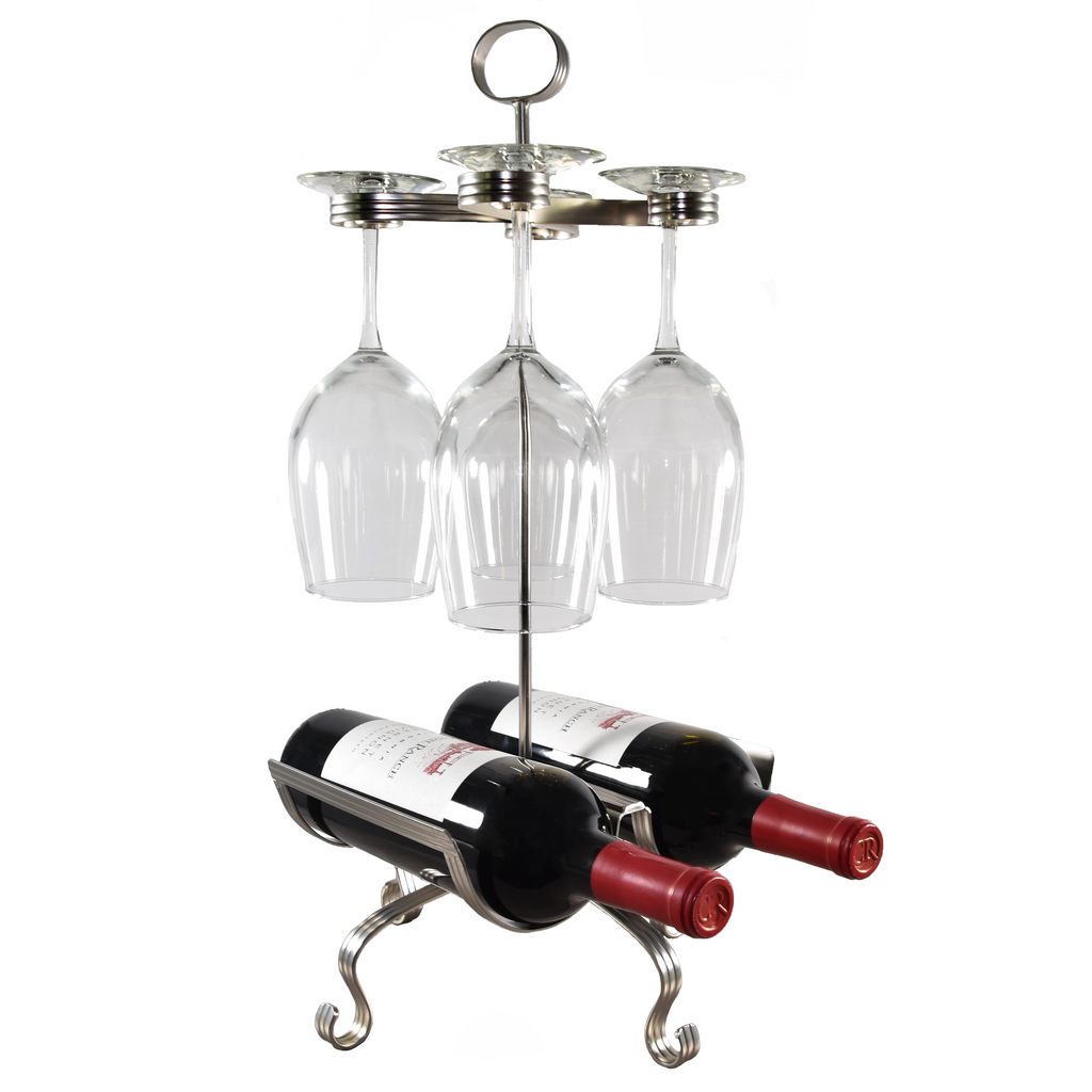 2 Bottle Wine Rack And Stemware Holder Organizer.