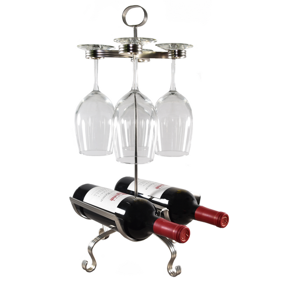 2 Bottle Wine Rack And Stemware Holder Organizer.