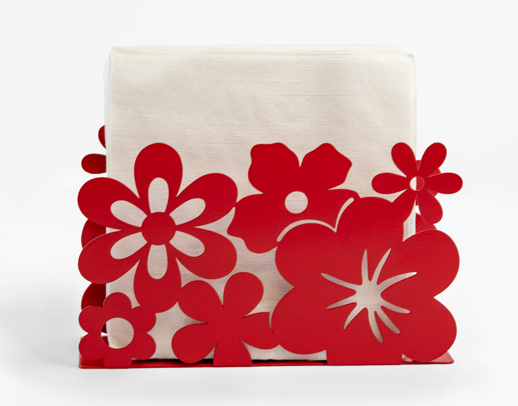 Mango Steam Tabletop Napkin/Tissue & Letter Holder For Home, Kitchen, Restaurants (Red, Flower) 